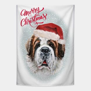 Saint Bernard Merry Christmas Santa Dog Holiday Greeting Tapestry