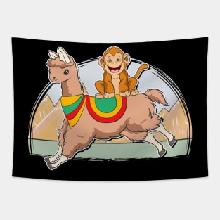 Monkey Riding Llama Animal Friend Monkeying Around Tapestry