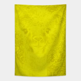 Ghostly buttercup yellow alpaca and mandala Tapestry