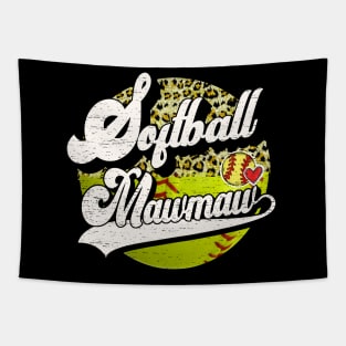 Softball Mawmaw Vintage Leopard Softball Family Matching Tapestry