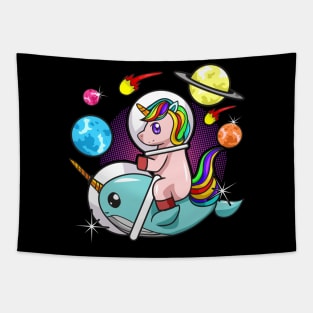 Cool Retro Unicorn Astronaut Riding Narwhal In Space Tapestry