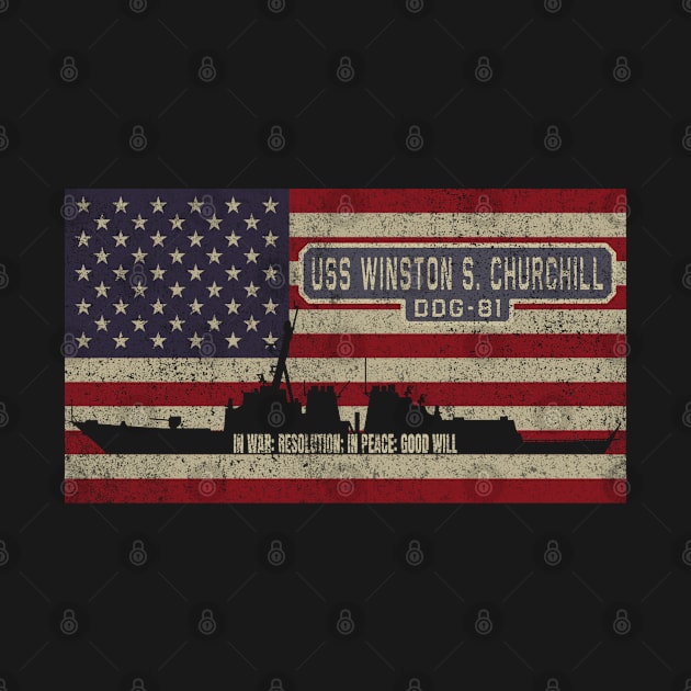 Winston S Churchill DDG-81 Arleigh Burke-class Guided Missile Destroyer Vintage USA  American Flag Gift by Battlefields