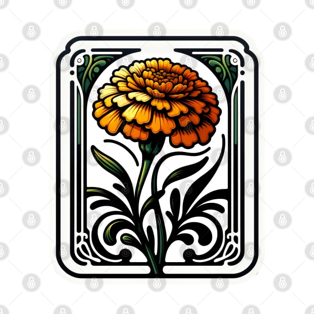 art nouveau marigold october Birth Month Flower by OddHouse