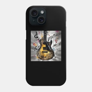 An abstract image of a guitar with musical symbols Phone Case