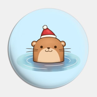Cute Christmas Otter in Santa Hat Floating Pin