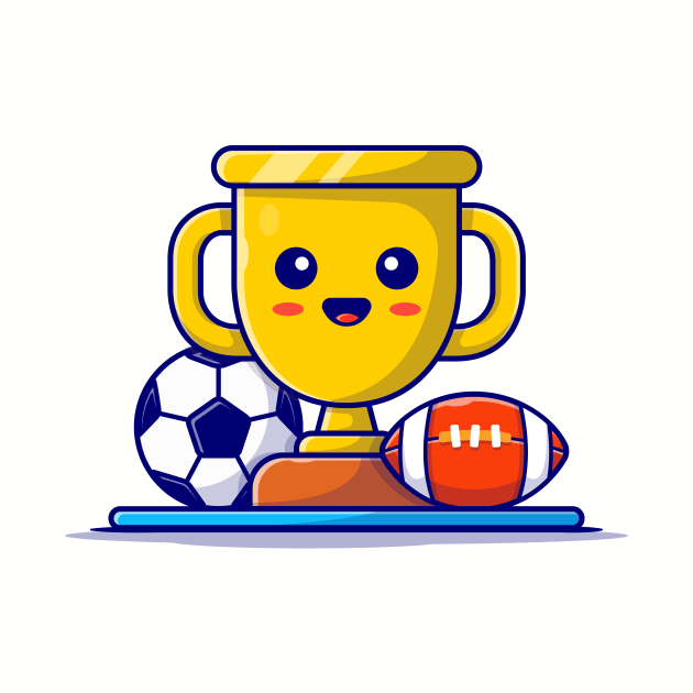 Cute Sport Trophy with Soccer Ball and Rugby Cartoon Vector Icon Illustration by Catalyst Labs