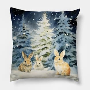 3 Christmas bunnies Pillow