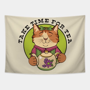 Take Time for Tea Cat Tapestry