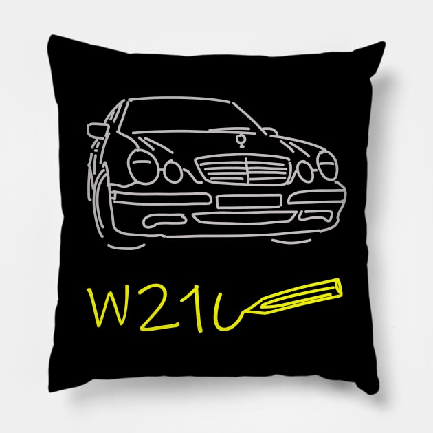 Mercedes W210 front simple sketch grey yellow Pillow by WOS