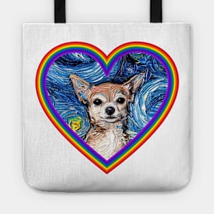 Chihuahua in a Rainbow Heart Tote