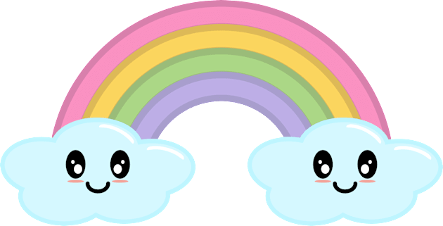 Kawaii Cute Happy Rainbow and Clouds in Green Kids T-Shirt by Kelly Gigi