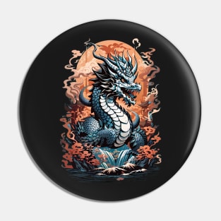 Japanese dragon Watatsumi in his underwater palace Pin