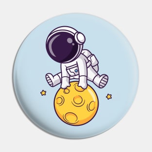 Cute Astronaut Jumps Over Moon Cartoon Pin