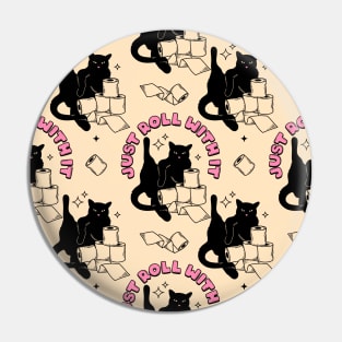 Roll with it Black Cat Pattern in beige Pin