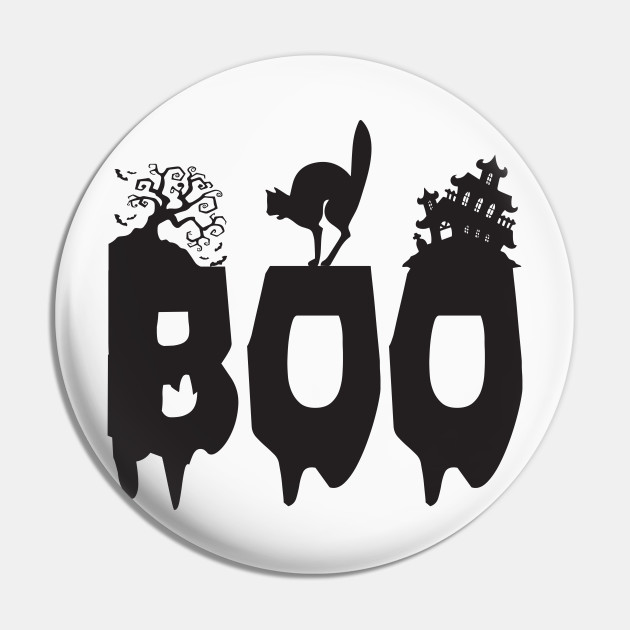 Funny Boo Halloween Scary Costume Black Cat With Scary House Gift Boo Halloween Pin Teepublic
