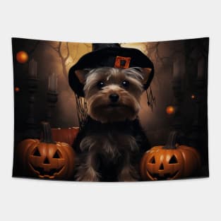 Cute Yorkshire terrier Halloween Tapestry