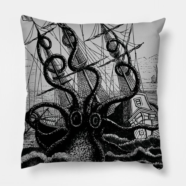 Kraken Attacks Boat Pillow by VintageArtwork