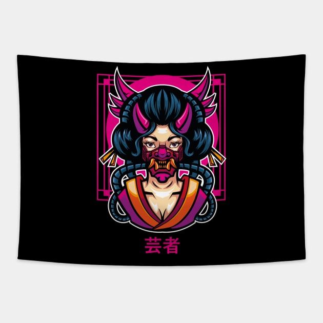 Geisha Oni Mask Tapestry by khamidfarhan182