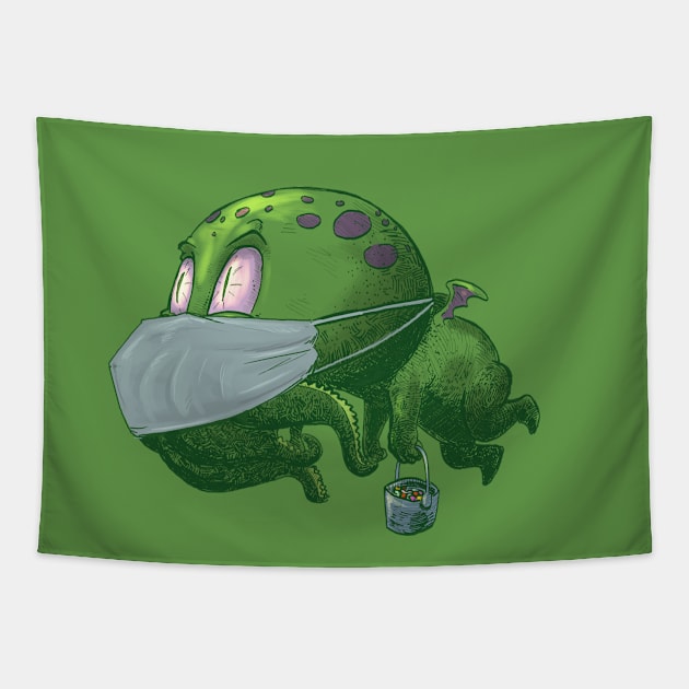 It's never too early for Halloween Cthulhu ftrick or treat face mask Tapestry by Carlos CD