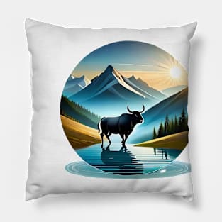 Majestic Bull at Dusk Pillow