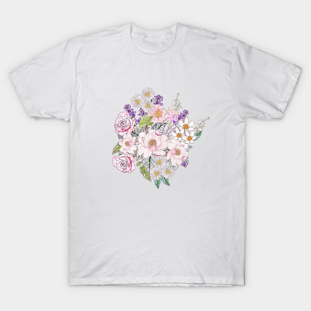 Watercolor Garden Peonies Floral Hand Paint Peonies T Shirt