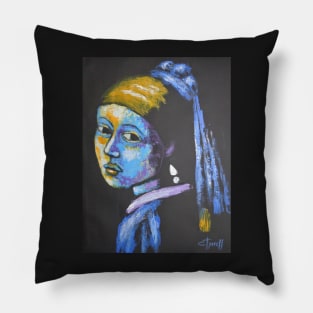 Girl With A Pearl Earring And Yellow Scarf - Portrait Pillow