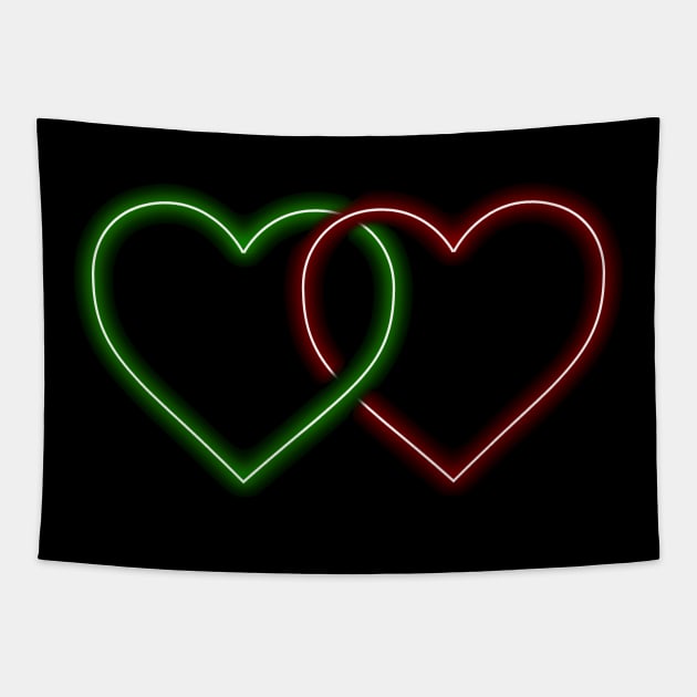 Valentine Interlocking 2 - Tone Neon Sweetheart Hearts on Black Tapestry by podartist