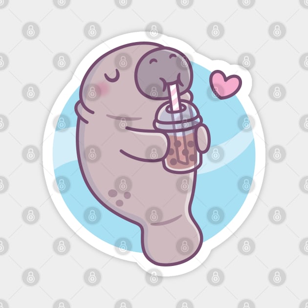 Cute Manatee Loves Drinking Boba Tea Magnet by rustydoodle