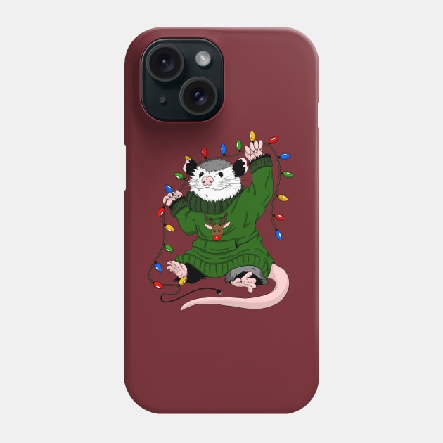 Opossum in Christmas sweater, assorting light bulbs Phone Case by The Christmas Lady