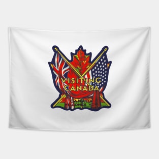 Visiting Canada Antique Travel USA American Canadian Flag Tapestry