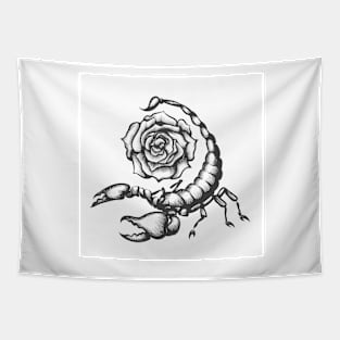 Scorpio and Rose Flower Tattoo in Engraving Style Tapestry