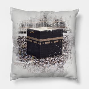 Saint Kaaba, Masjid Al Haram, watercolour illustration Islamic art Pillow