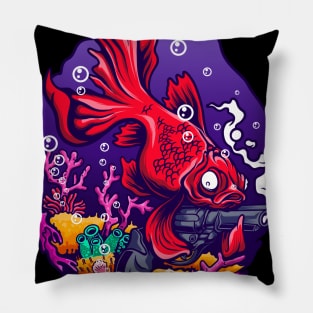 Fish Gun Attac Illustration Pillow