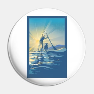 sunset paddle boarder and dog Pin