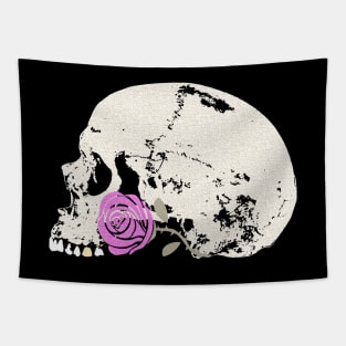 Skull and Pink Rose Tapestry