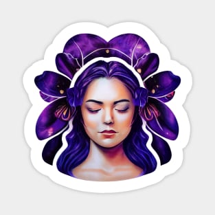 Woman with Purple Cosmic Flower Hair Magnet