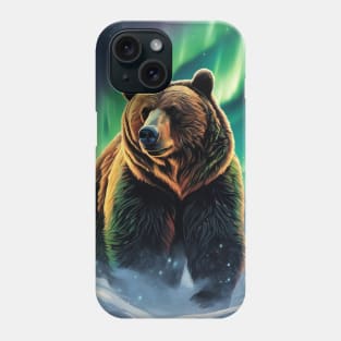 Brown Bear with Forest and Borealis, Colorful, Beautiful Phone Case