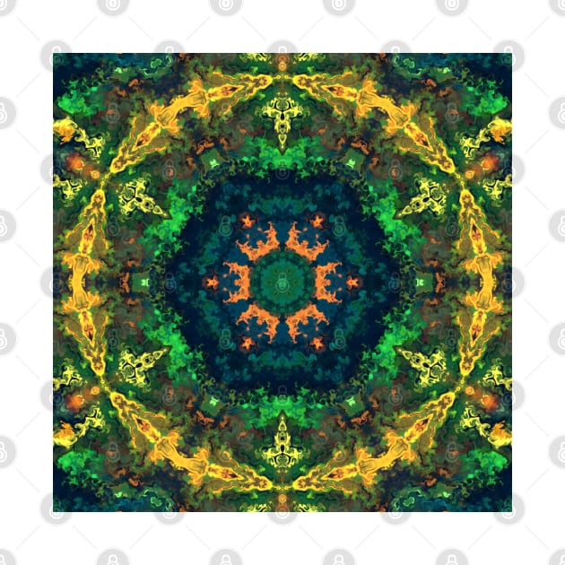 Psychedelic Hippie Flower Green Blue Orange and Yellow by WormholeOrbital