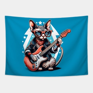 Devon Rex Cat Playing Guitar Tapestry