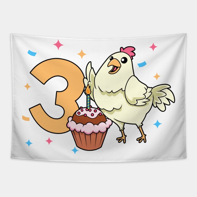 I am 3 with chicken - kids birthday 3 years old Tapestry by Modern Medieval Design