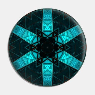 Mosaic Kaleidoscope Flower Blue and Orange Pin