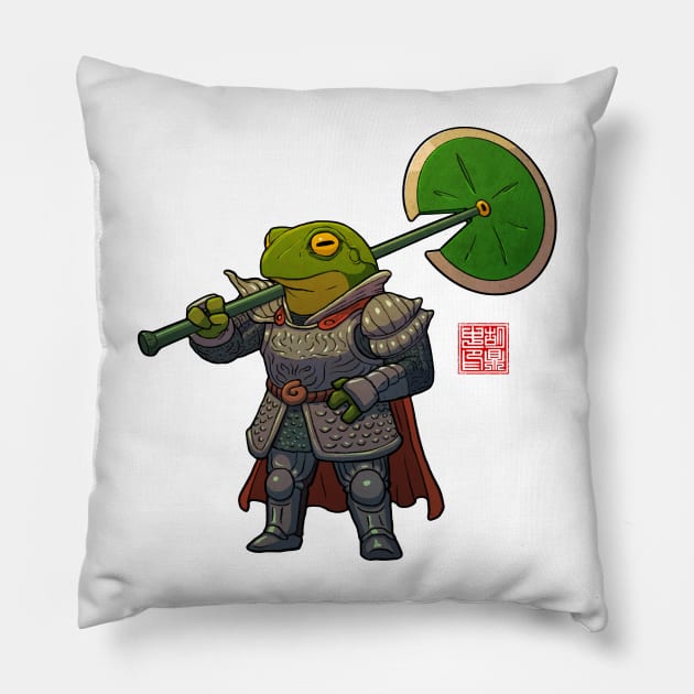 Frog Fighter Fantasy Armored Heavy Warrior Pillow by DingHuArt