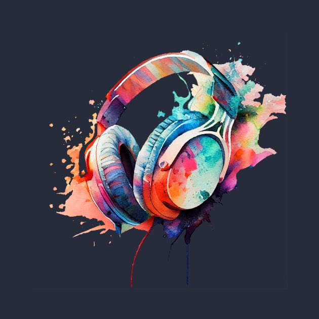 Funky Music Headphones, Watercolour Painting by KOTOdesign