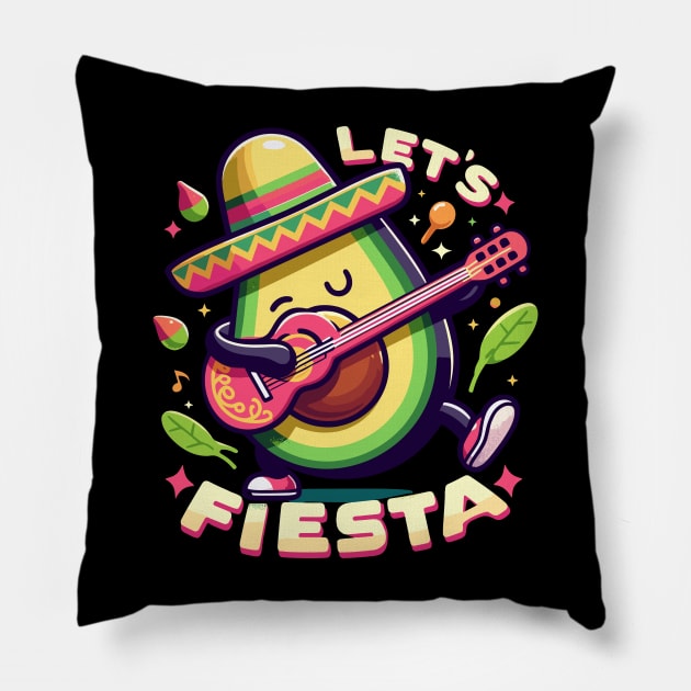 Let's Fiesta Avocado Funny Cinco De Mayo célébration Pillow by retroparks