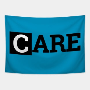 CARE Black and White on Blue Scrubs Tapestry