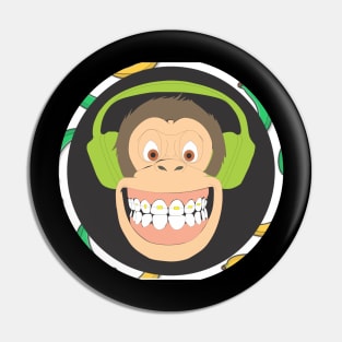 Dj Monkey with Headphones Pin