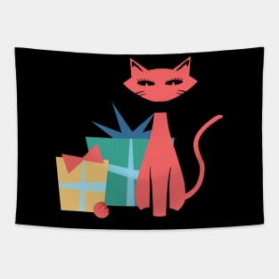 Mid-Century Modern Christmas Cat Tapestry