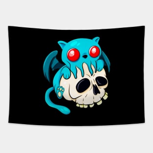 Cthulhu Cat Cute Kawaii Cathulhu Kitten Fun Skull Tapestry