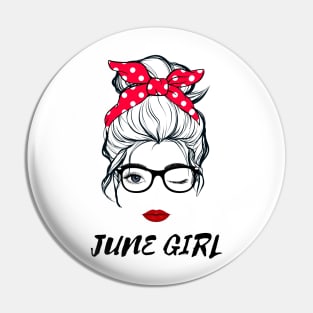 June Girl Woman Lady Wink Eye  Face Birthday Gift Pin