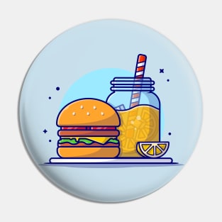 Burger And Orange Juice Cartoon Vector Icon Illustration Pin